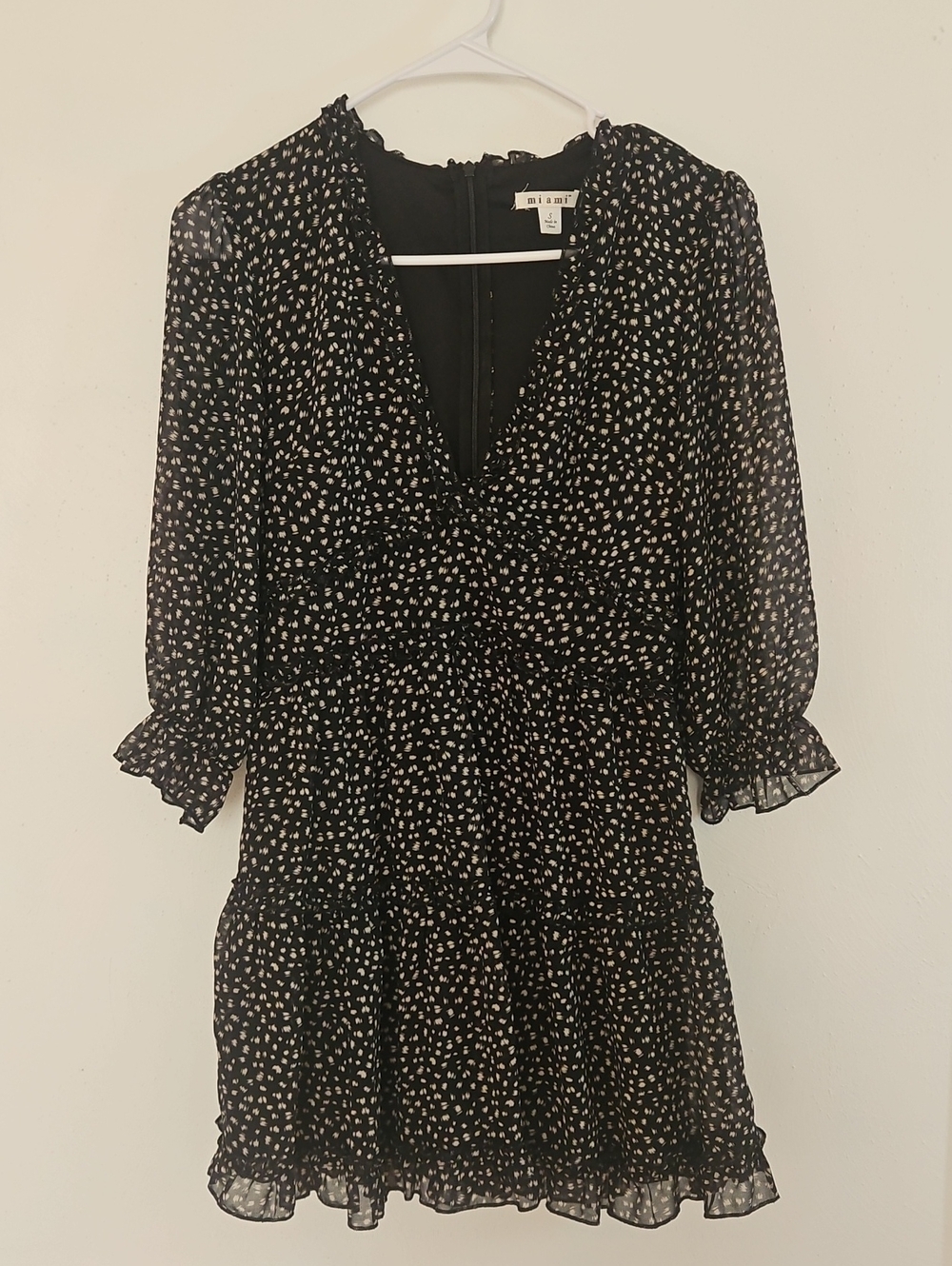 miami Black Mini Dress with White Dot Print